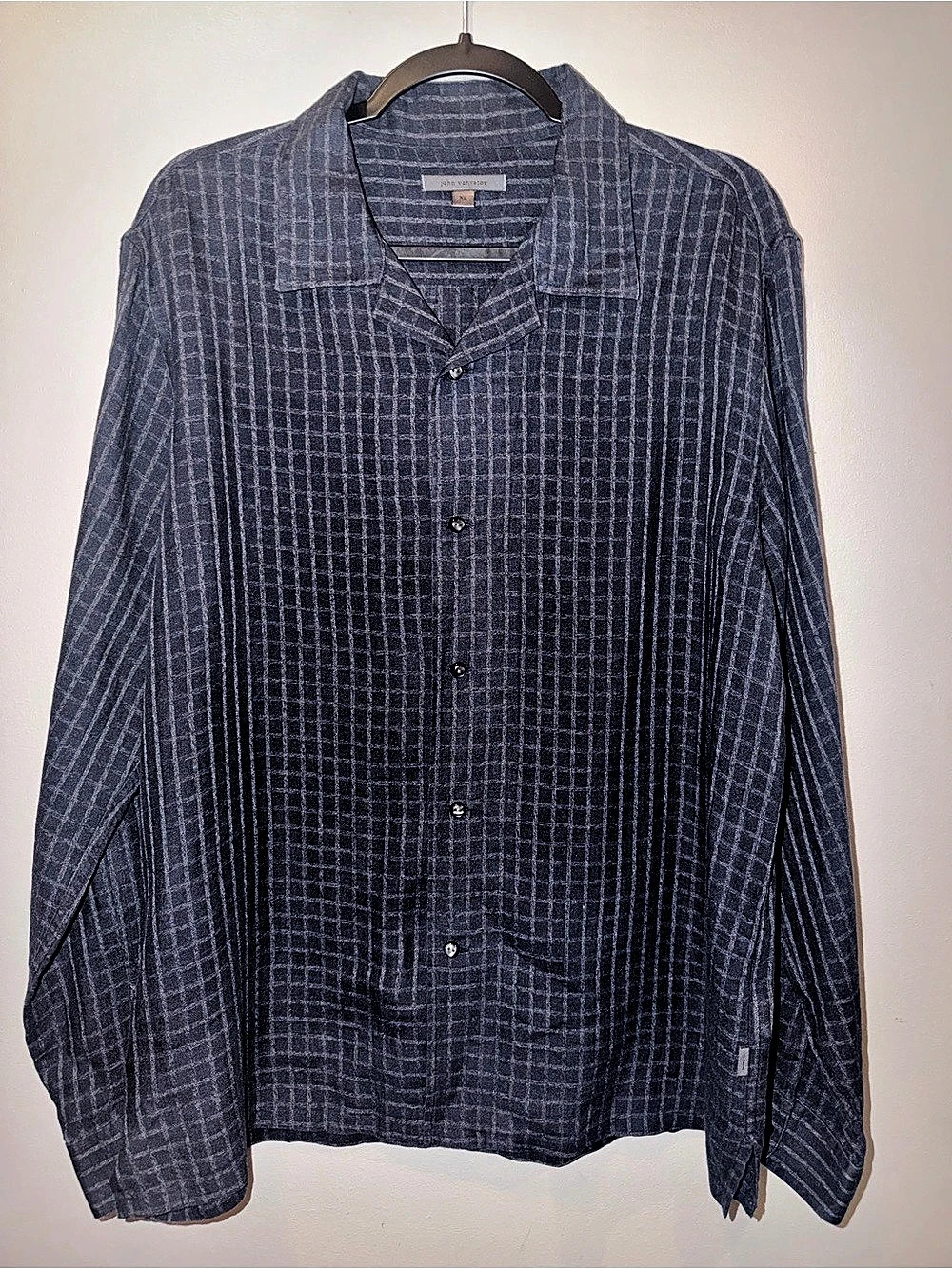 John Varvatos Men's Checkered Linen Blend Shirt Size XL preppy luxury